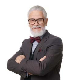 Portrait of elegant bearded gentleman on white background