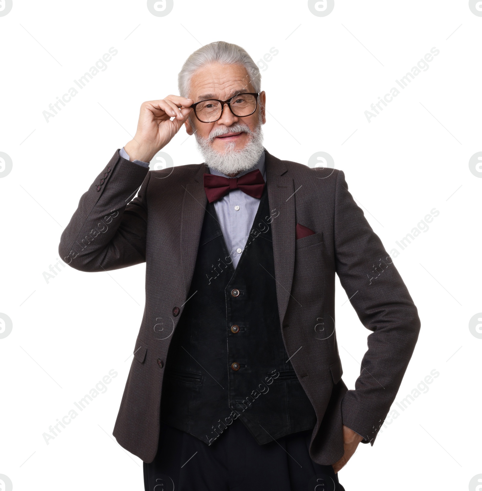 Photo of Portrait of elegant bearded gentleman on white background