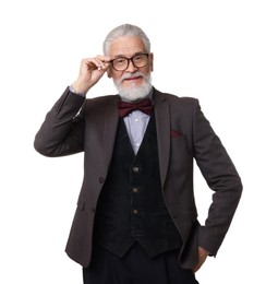 Photo of Portrait of elegant bearded gentleman on white background