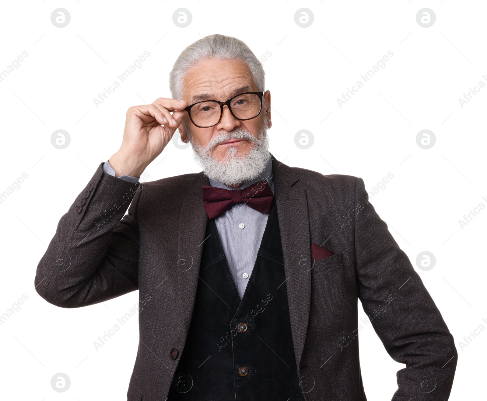 Photo of Portrait of elegant bearded gentleman on white background