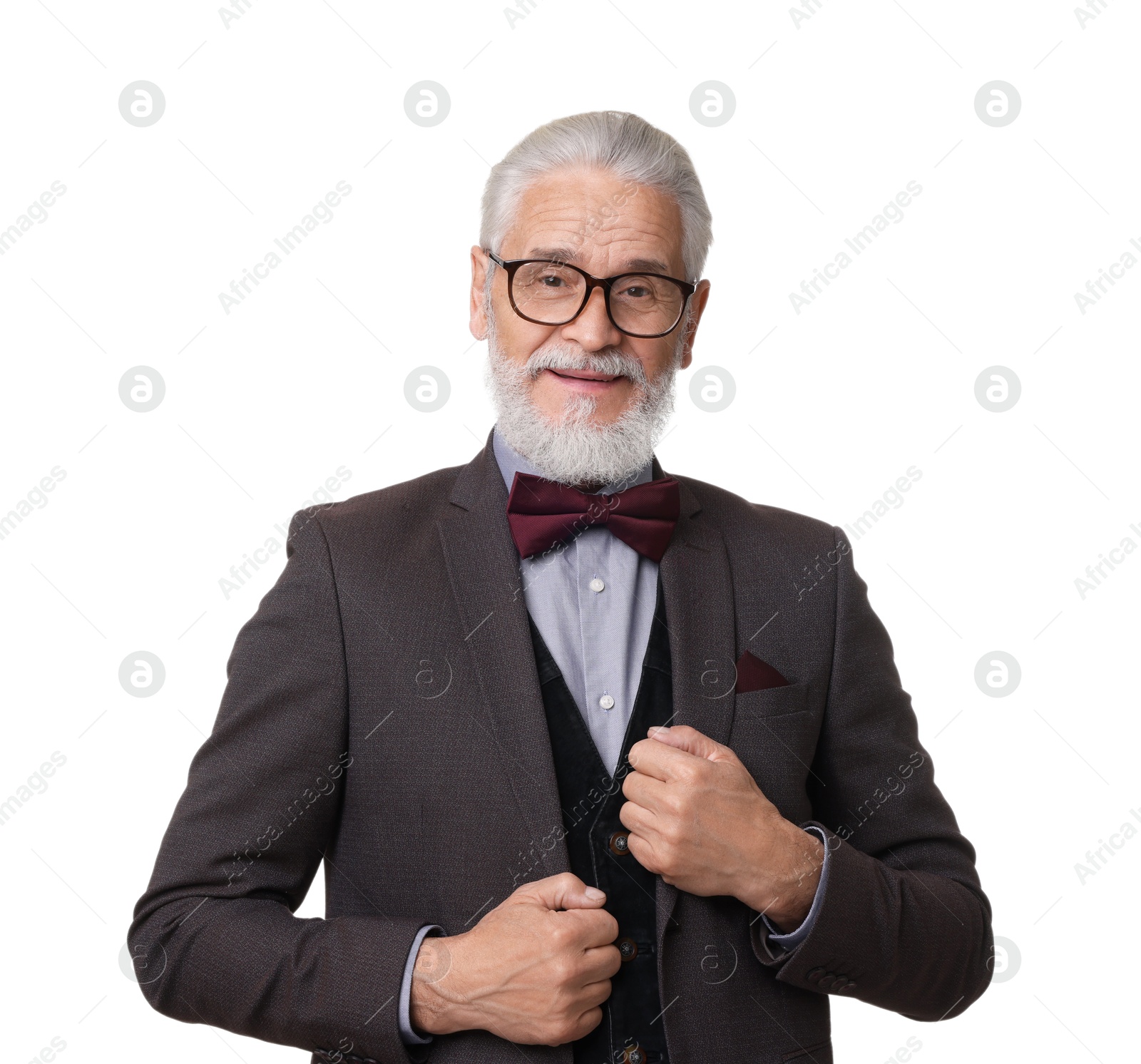 Photo of Portrait of elegant bearded gentleman on white background