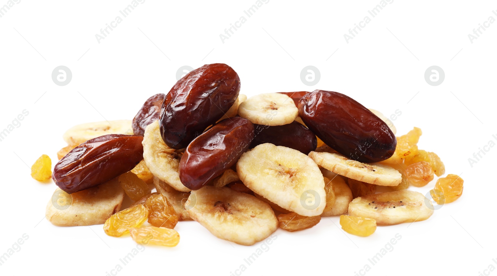 Photo of Mix of different dried fruits isolated on white