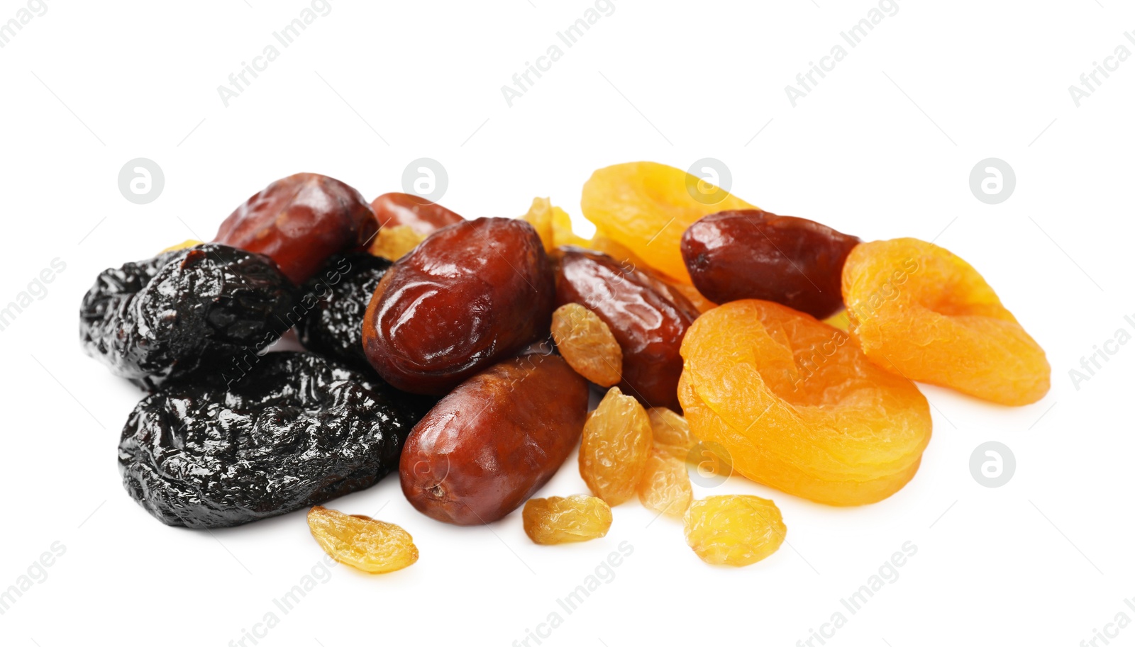 Photo of Mix of different dried fruits isolated on white