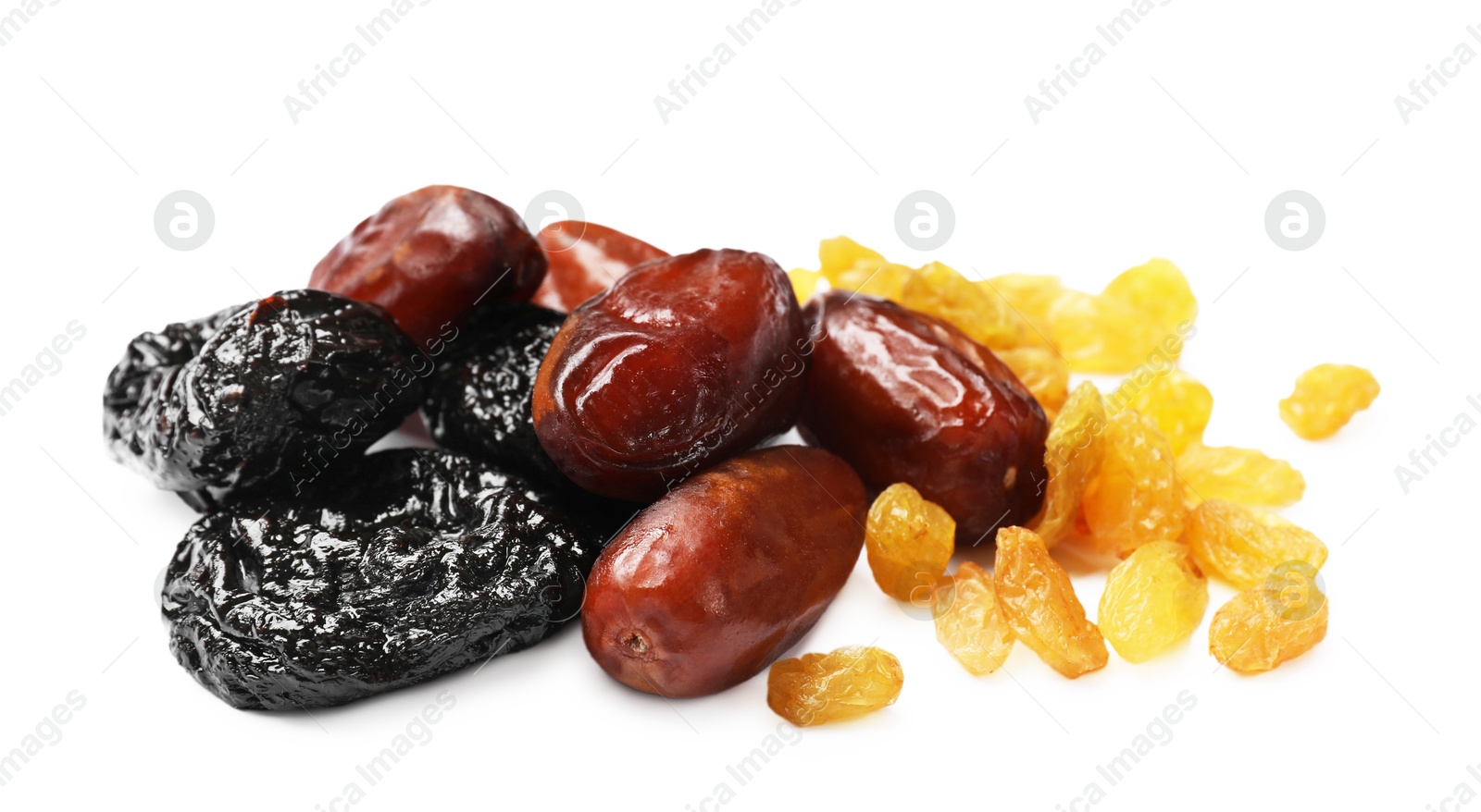 Photo of Mix of different dried fruits isolated on white