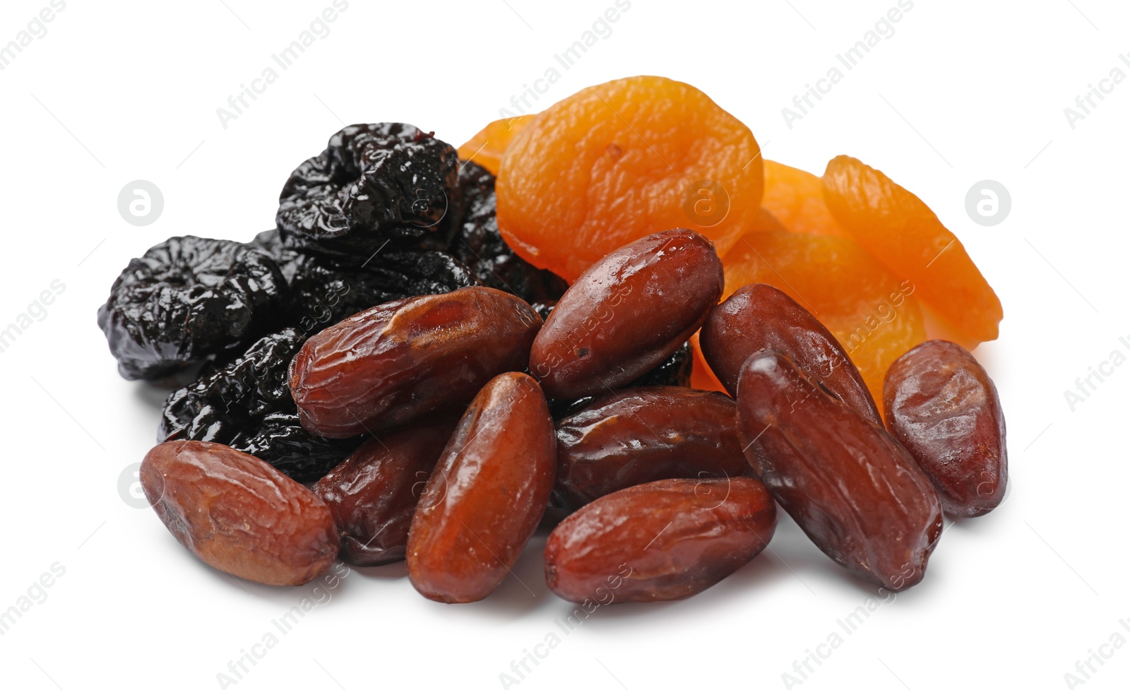 Photo of Mix of different dried fruits isolated on white