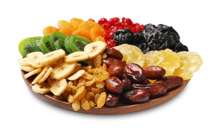 Photo of Mix of different dried fruits isolated on white