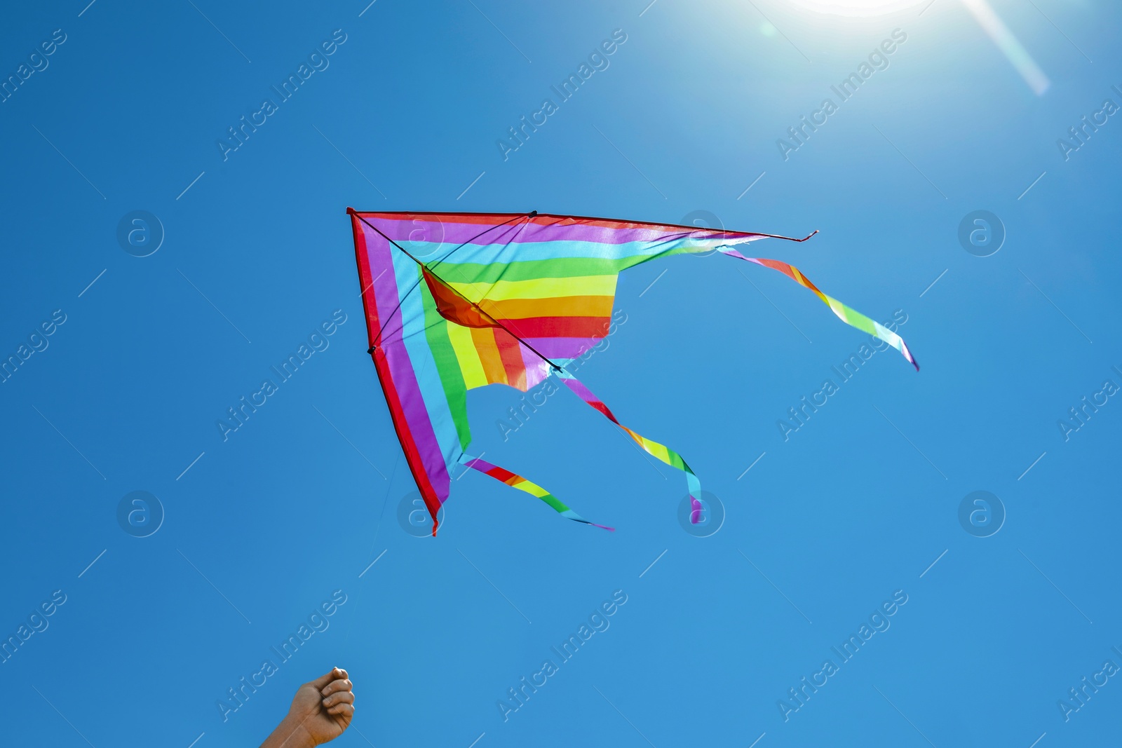 Man with colorful kite on sunny day, closeup Photo of Man with colorful kite on sunny day, closeup