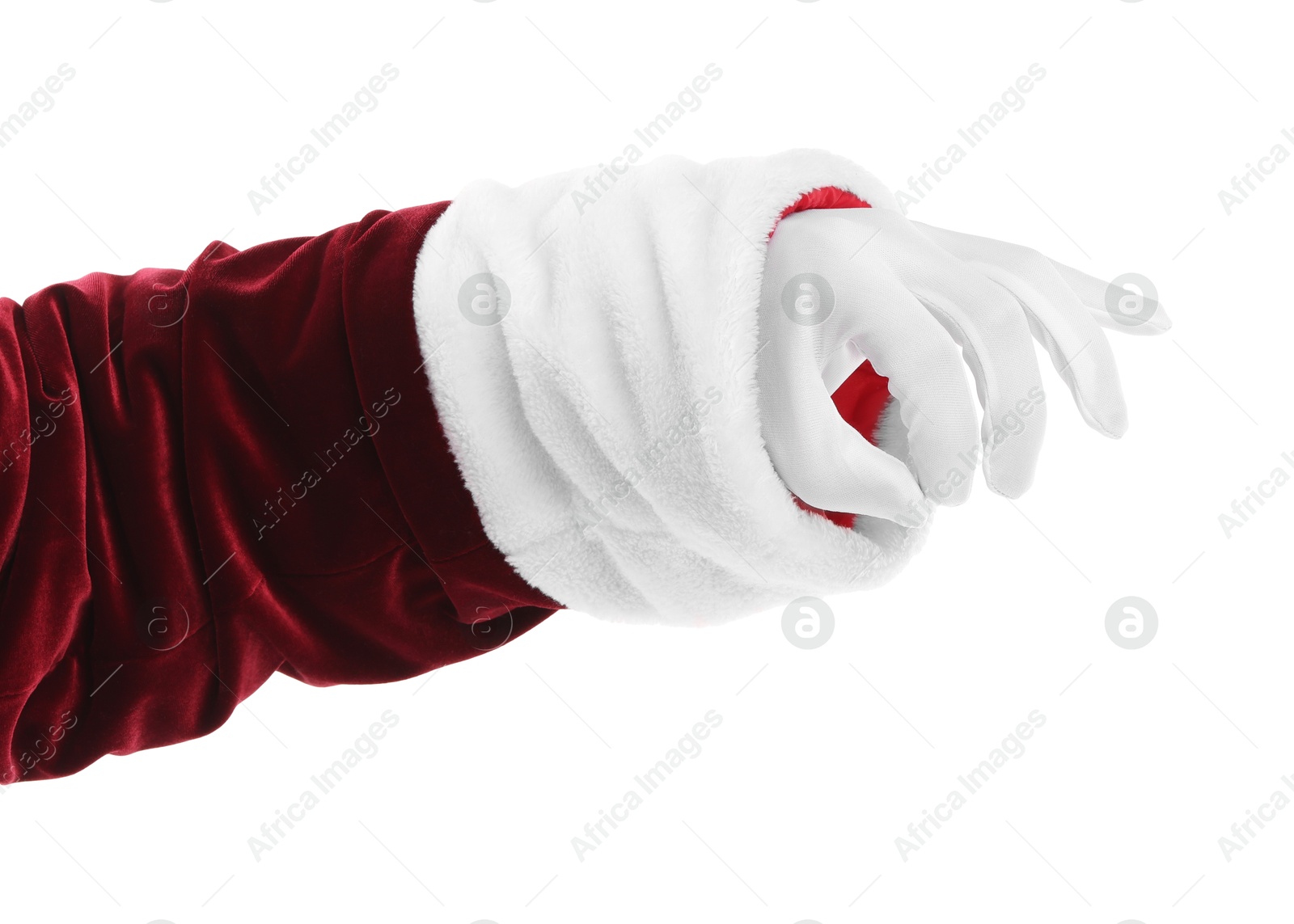 Photo of Santa Claus holding something on white background, closeup