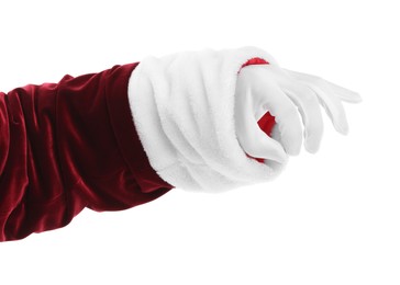 Photo of Santa Claus holding something on white background, closeup