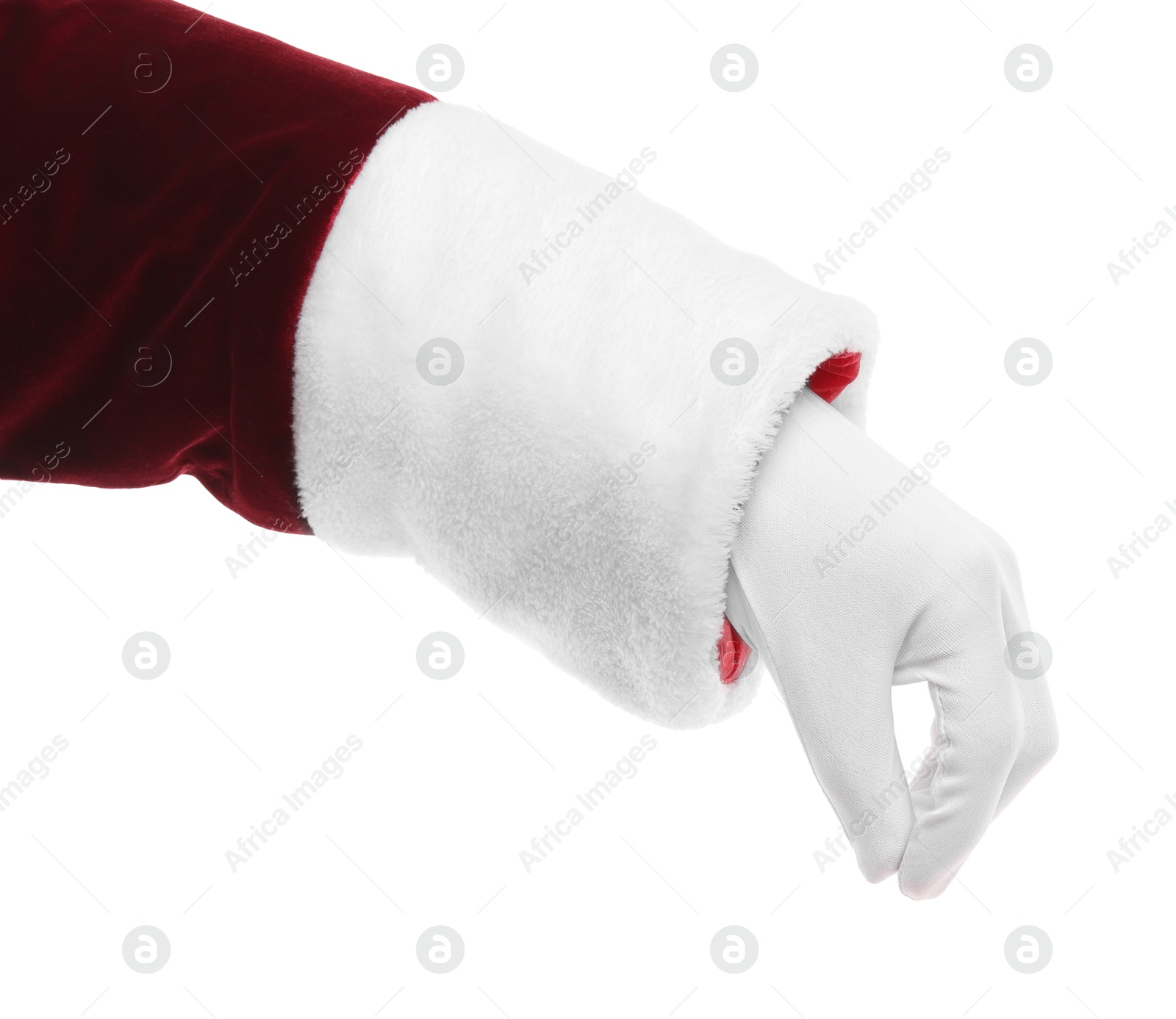 Photo of Santa Claus holding something on white background, closeup