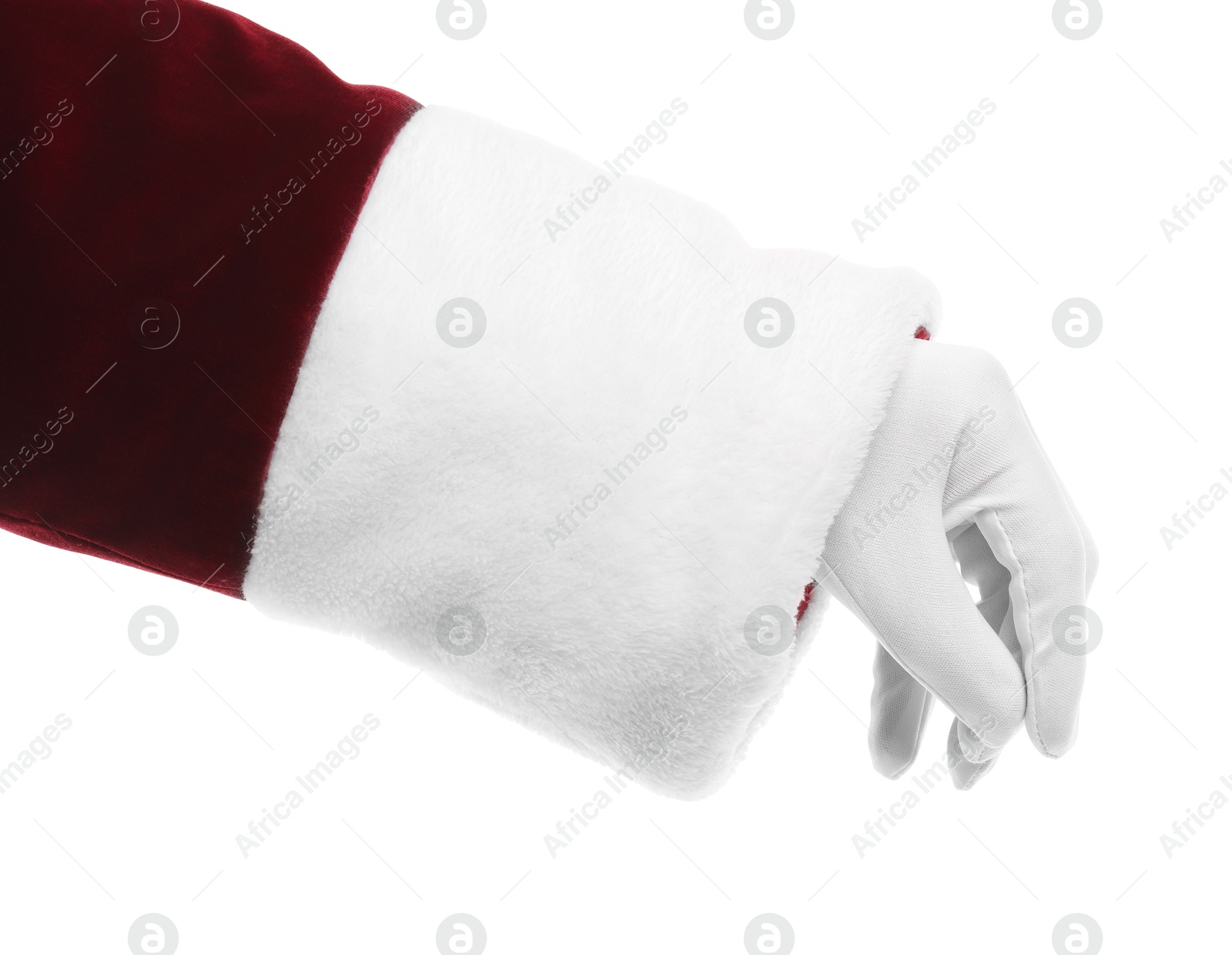 Photo of Santa Claus holding something on white background, closeup