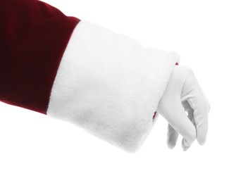 Photo of Santa Claus holding something on white background, closeup