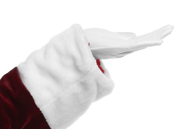 Photo of Santa Claus holding something on white background, closeup