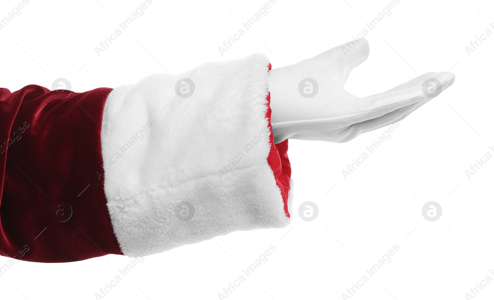 Photo of Santa Claus holding something on white background, closeup