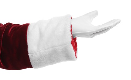 Photo of Santa Claus holding something on white background, closeup