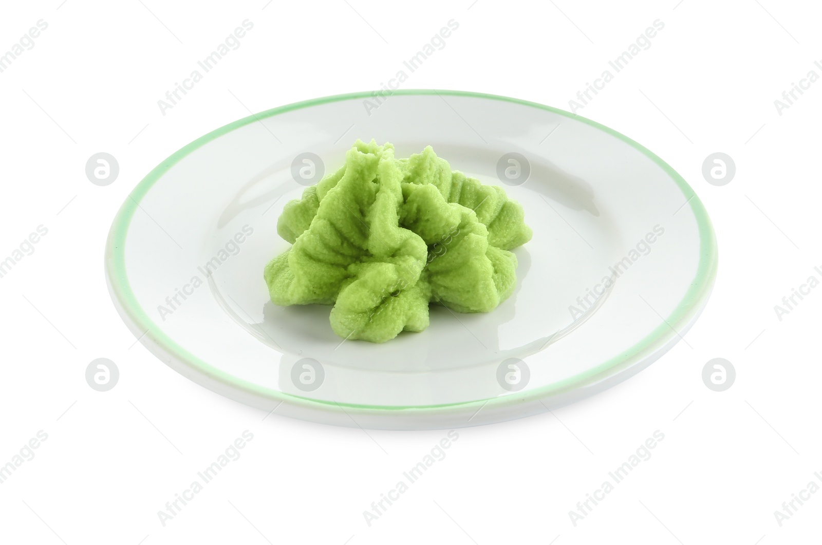 Photo of Plate with hot wasabi paste isolated on white