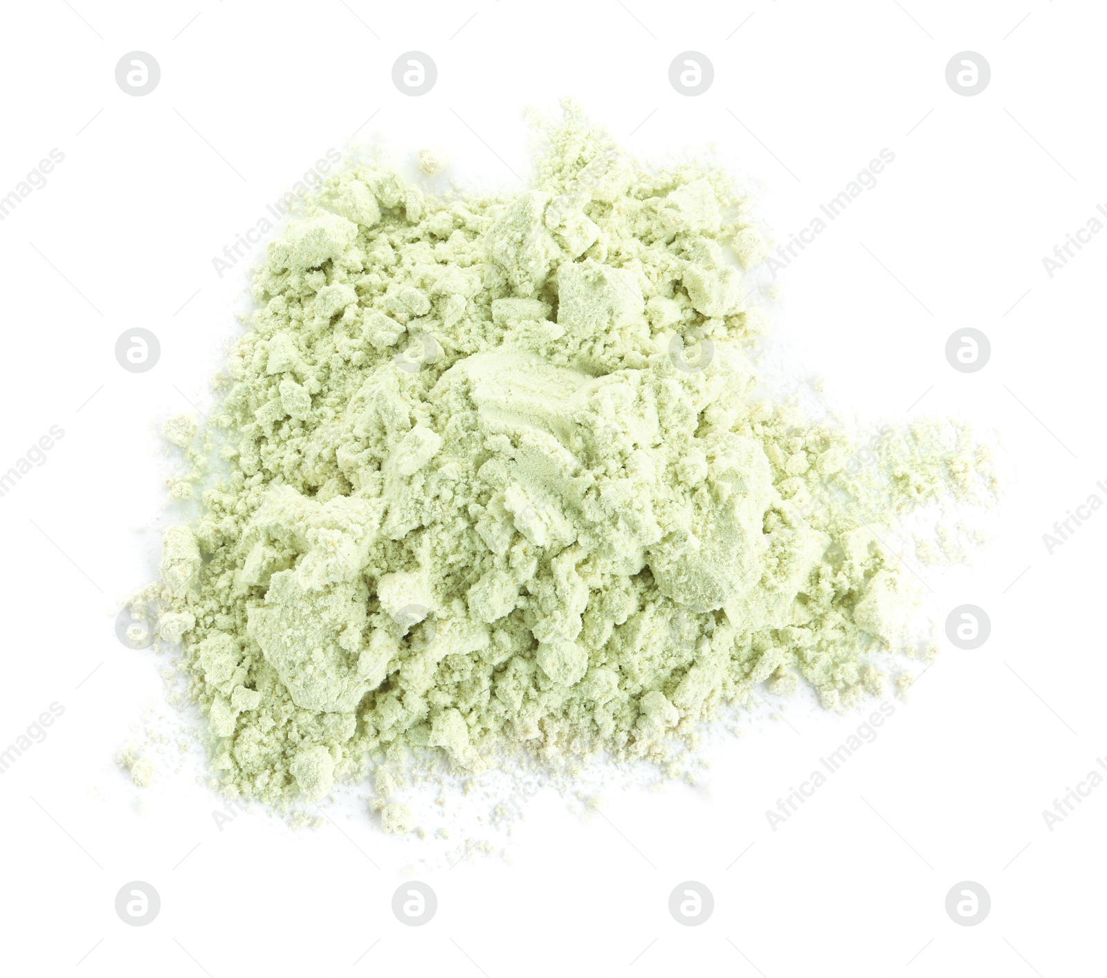 Photo of Pile of dry wasabi powder isolated on white, top view