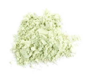 Photo of Pile of dry wasabi powder isolated on white, top view