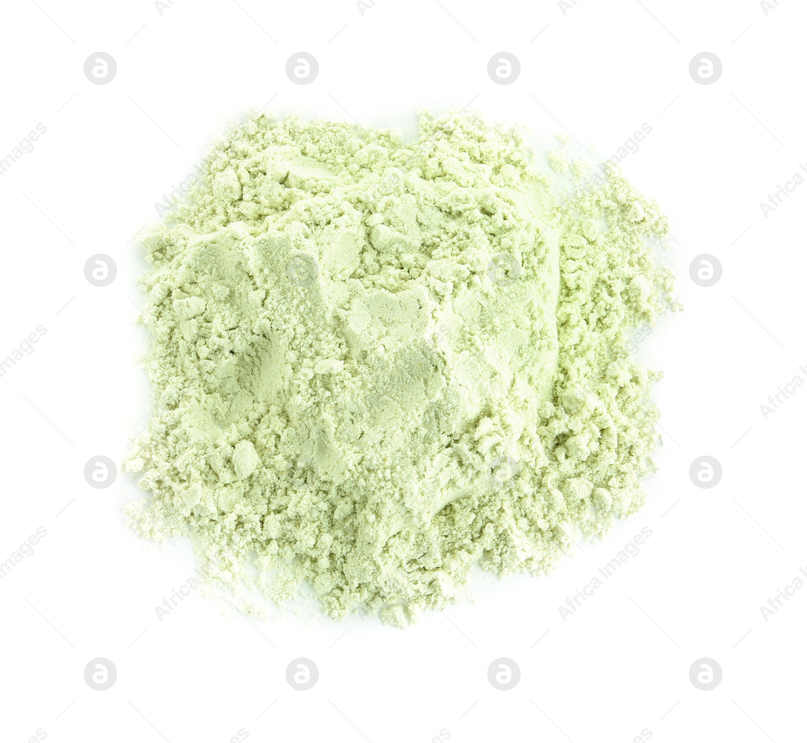 Photo of Pile of dry wasabi powder isolated on white, top view