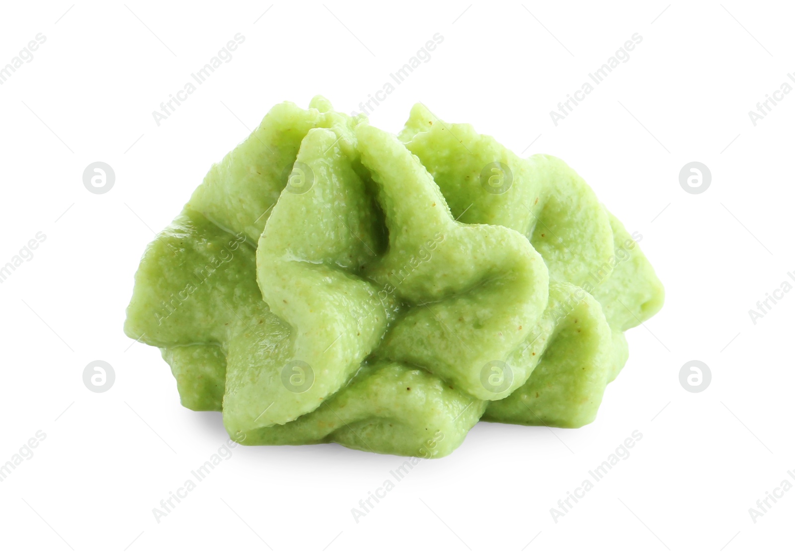 Photo of Wasabi paste isolated on white. Spicy condiment