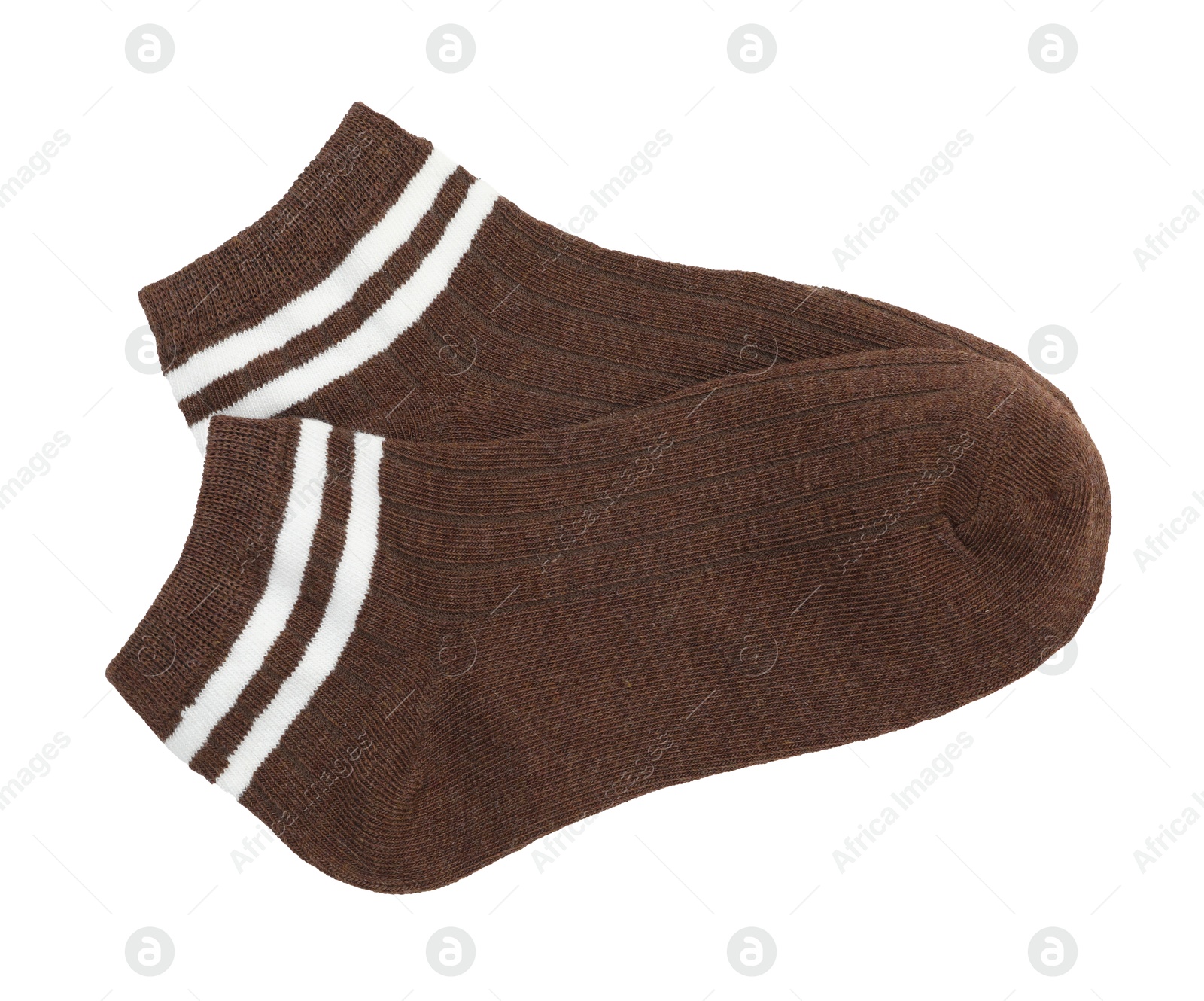 Photo of Pair of soft socks isolated on white, top view