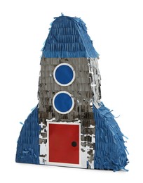 Photo of Colorful rocket shaped pinata isolated on white