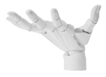 Photo of Artificial intelligence. Robot hand gesturing on white background