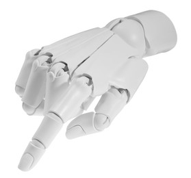 Artificial intelligence. Robot hand pointing at something on white background