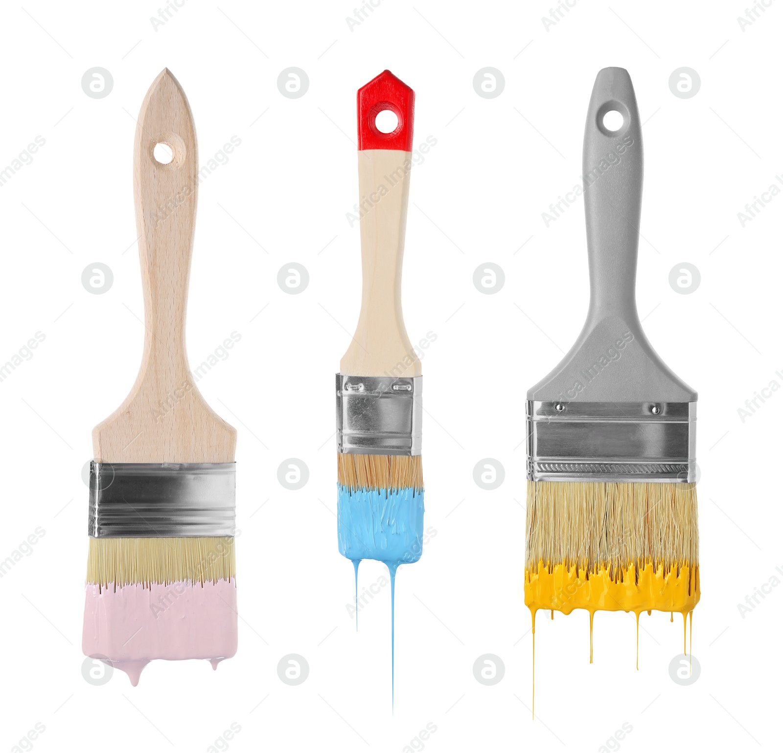 Image of Different paint brushes isolated on white, set