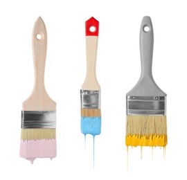 Image of Different paint brushes isolated on white, set