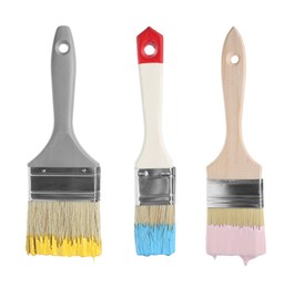 Image of Different paint brushes isolated on white, set