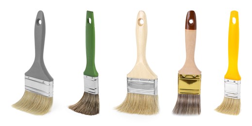 Image of Different paint brushes isolated on white, set