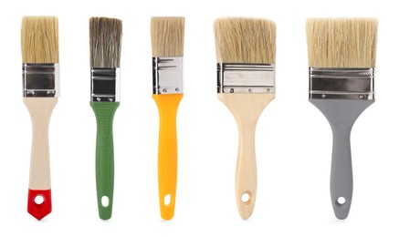 Image of Different paint brushes isolated on white, set