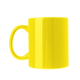 Image of Blank yellow cup isolated on white. Mockup for design