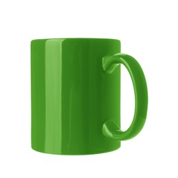 Image of Blank bright green cup isolated on white. Mockup for design