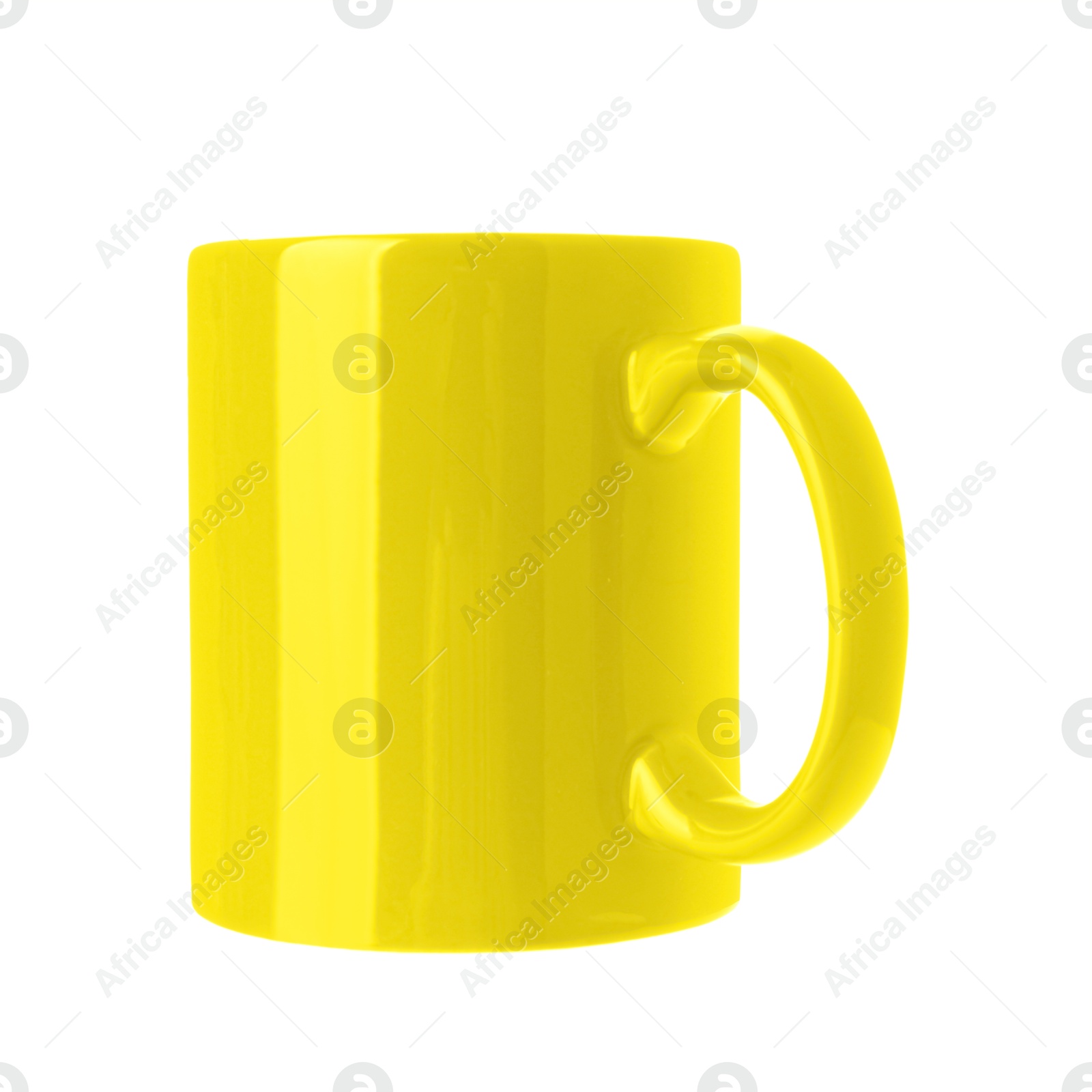 Image of Blank yellow cup isolated on white. Mockup for design