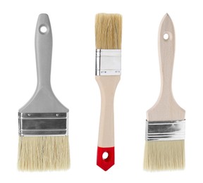 Image of Different paint brushes isolated on white, set