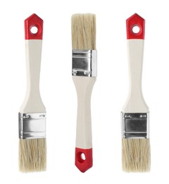 Paint brush with bristles isolated on white, collage