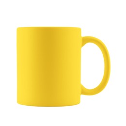 Image of Blank yellow cup isolated on white. Mockup for design