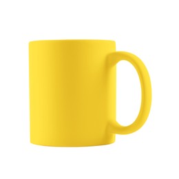 Image of Blank yellow cup isolated on white. Mockup for design