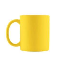 Image of Blank yellow cup isolated on white. Mockup for design