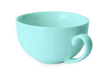 Image of Blank light blue cup isolated on white. Mockup for design