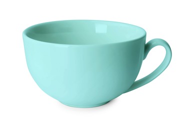 Image of Blank light blue cup isolated on white. Mockup for design