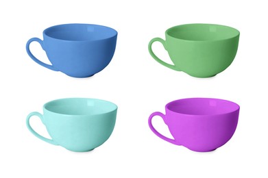 Image of Blank cups isolated on white, set. Mockup for design