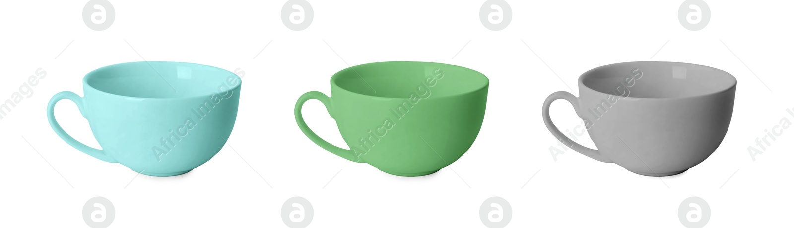 Image of Blank cups isolated on white, set. Mockup for design