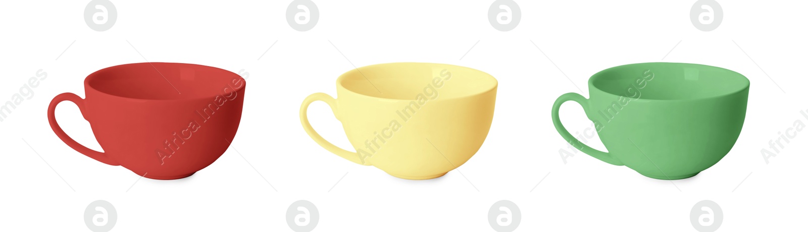 Image of Blank cups isolated on white, set. Mockup for design