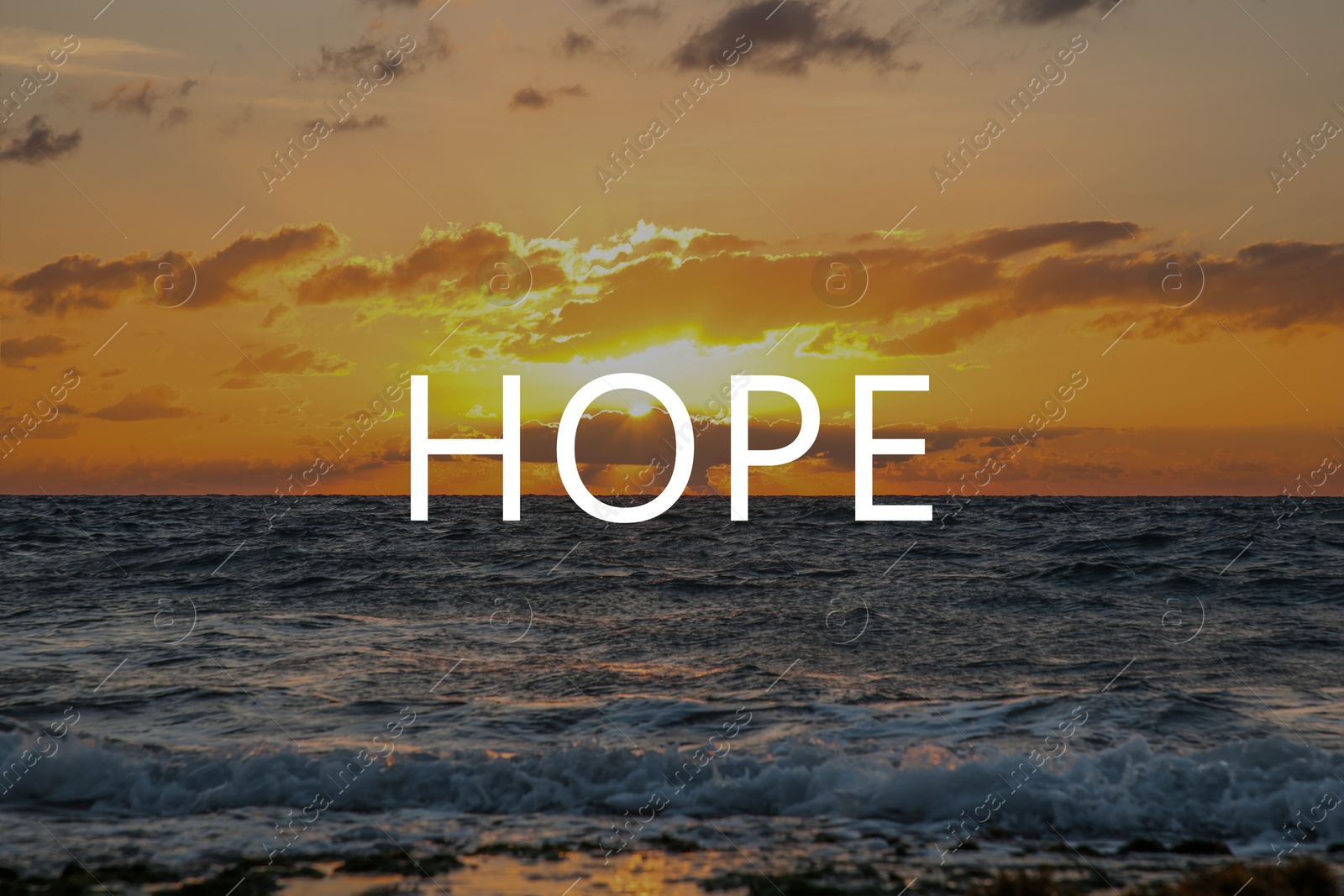 Image of Hope. Picturesque view of sea under beautiful sky at sunrise