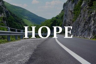 Image of Hope. Picturesque view of rocky cliff and asphalt road in mountains