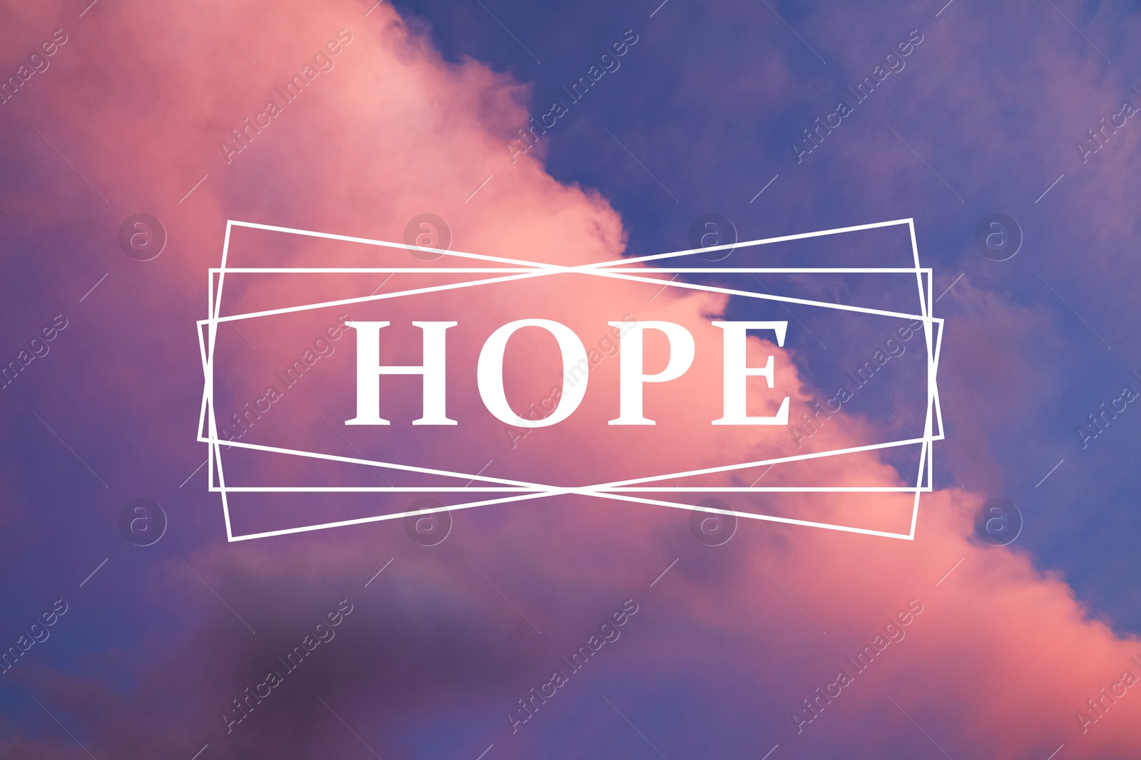 Image of Hope. Beautiful view of blue sky with fluffy clouds at sunrise