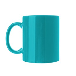 Image of Blank light blue cup isolated on white. Mockup for design